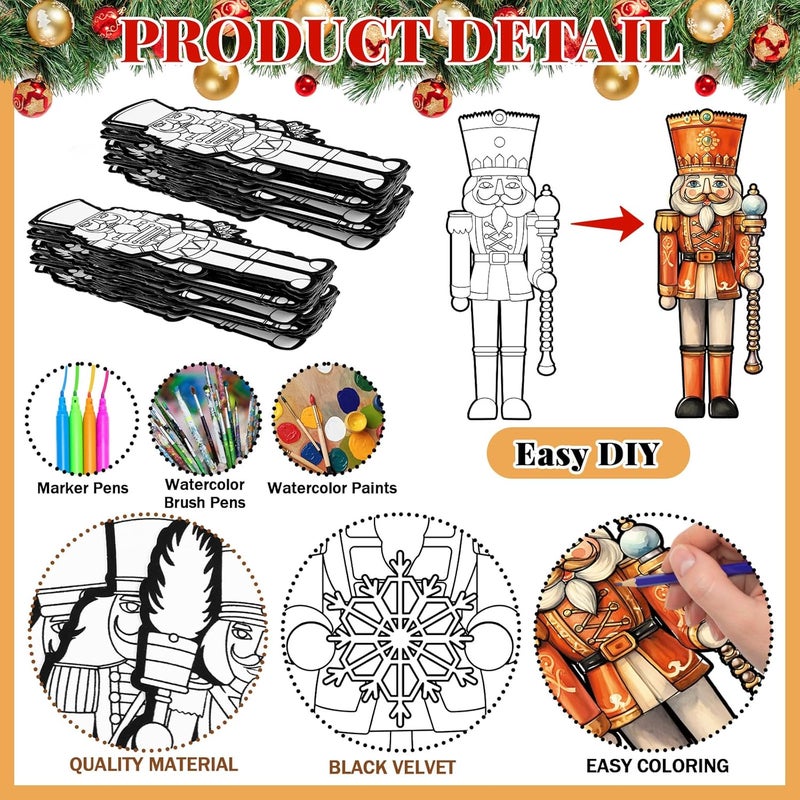 Simgoing 40Pcs Christmas Fuzzy Velvet Coloring Posters Christmas Crafts DIY Project Xmas Fuzzy Felt Coloring Arts Xmas Snowman Gingerbread Posters for Family Craft Gifts Party Favor(Nutcracker) - Image 4